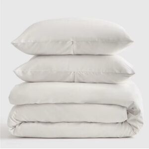 NWT QUINCE Luxury Organic Sateen Duvet Cover Set Full/Queen White 1649